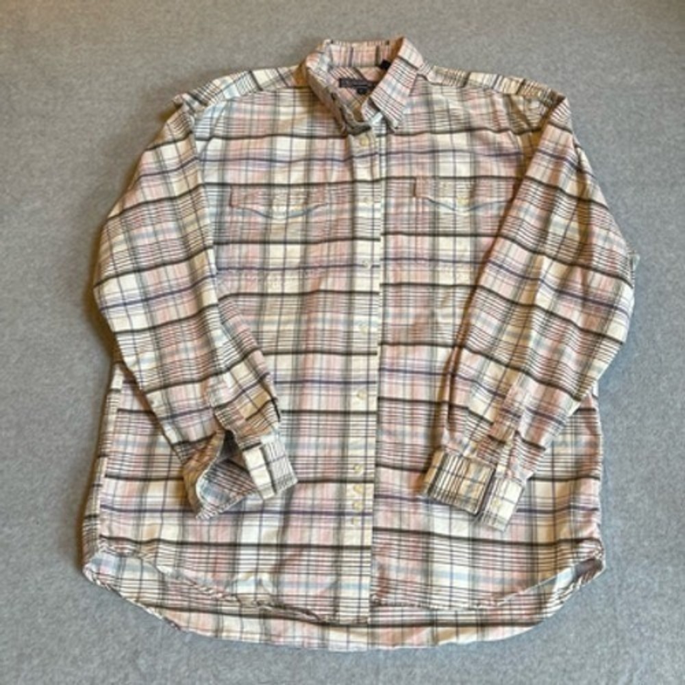 Roper Mens Button Down Shirt Multicolor Plaid‎ Long Sleeve Collar Two Pockets L